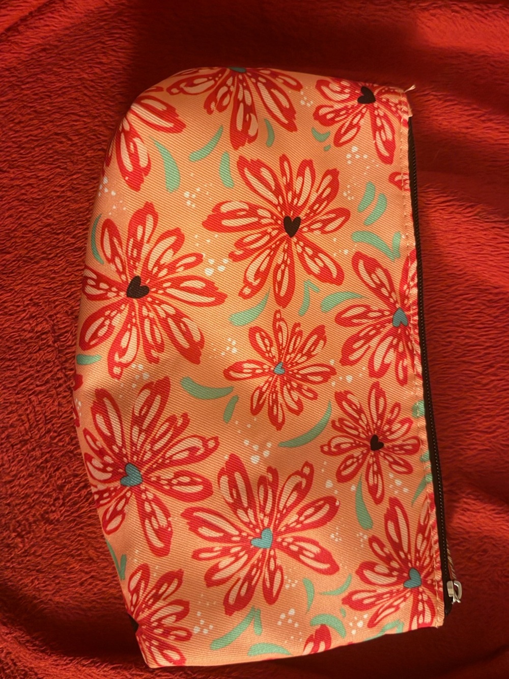 Clinique Coral Cosmetic Pouch with Teal Accents